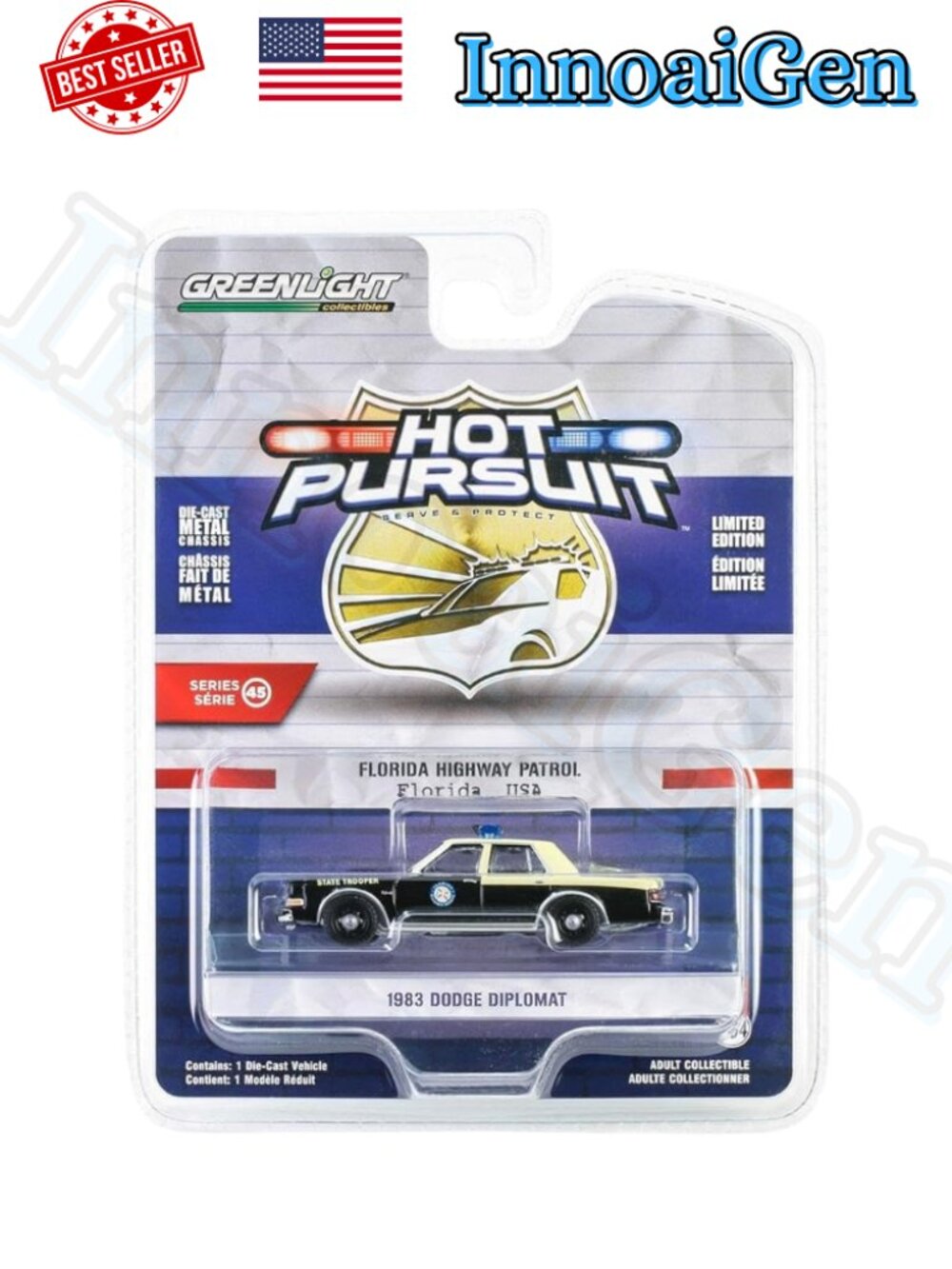 Greenlight Hot Pursuit 1983 Dodge Diplomat Florida Highway Patrol 1:64 Die-Cast